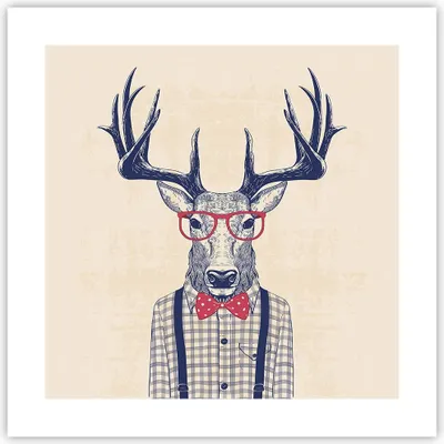 Produktbild von Poster - Poster ohne Rahmen - Charakter Hirsch Illustration hipster - 40x40 cm - Wand Bild - Wanddeko - Wandbilder - Kunstposter - Wandposter - Bilder - Kunstdruck - Wandbild - P2XAC40x40-3120