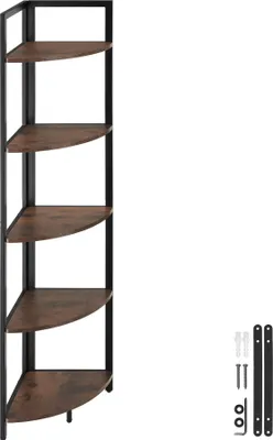 Image de Étagère d’angle Castlebar 30 x 30 x 150 cm - Bois foncé industriel, rustique