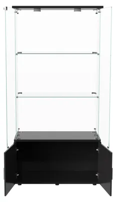 Imagen del producto de Vitrina de vidrio con iluminación LED, tres estantes y puertas dobles, ideal para el salón