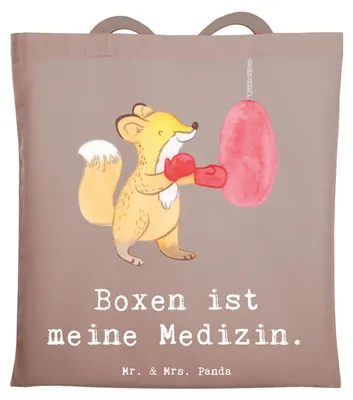 Produktbild von Mr. & Mrs. Panda Jutebeutel Fuchs Boxen - Braun Pastell - Geschenk, Shopping Tasche, Tote Bag, Boxtraining, Boxkampf, Beutel, Schultasche, Baumwolltasche