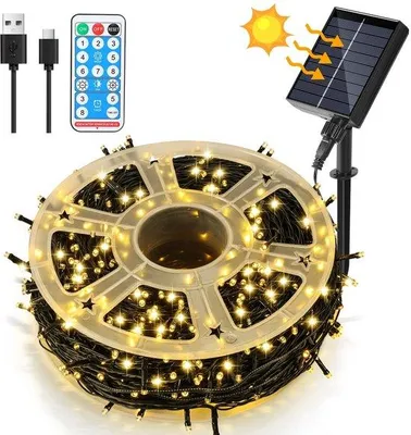 Immagine prodotto di Ghirlanda luminosa solare con 800 LED - Lunghezza 80 metri - Ghirlanda LED resistente all'acqua - Illuminazione per interni ed esterni - Ghirlanda luminosa da giardino