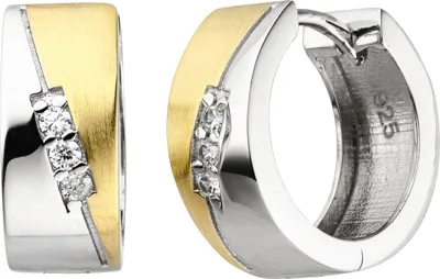 Produktbild von JOBO Creolen 925 Sterling Silber bicolor vergoldet 6 Zirkonia Ohrringe