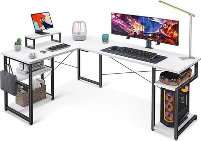 Produktbild von Famanu Eckschreibtisch mit Stauraum - L-förmig - Weiß - 148x120 cm