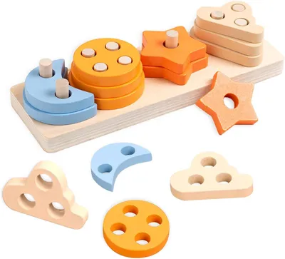 Image de Jouet sensoriel Montessori en bois - Jeu éducatif de tri et de puzzle