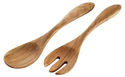 Salatbesteck aus Olivenholz, handgefertigt, 30 cm