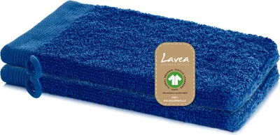 Produktbild von Lavea® 2er Set Waschlappen 16x22 cm, Waschhandschuhe Bali aus Baumwolle Frottee, für Gesicht & Körper, 100% GOTS Baumwolle, Navyblau