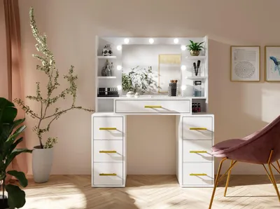 Obrázek produktu pro Toaletní stolek se zrcadlem BERTHA - bílý + LED osvětlení