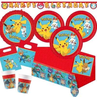 Pokemon Partyset 47-teilig, Papierteller, Becher, Servietten, Deko