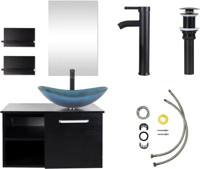 Produktbild von Puluomis Badmöbel Set mit Waschbecken Waschbeckenunterschrank mit Waschbecken Waschtisch Unterschrank mit Spiegel badezimmer Küche blau