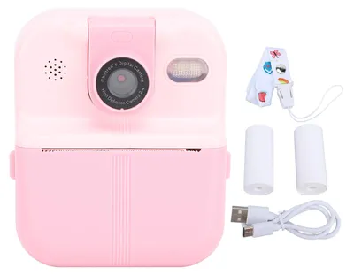 Obrázek produktu pro Fotoaparát s okamžitým tiskem, 2,4palcový IPS displej, selfie, digitální, s videem v rozlišení 1080p, přenosný, na cesty, pro chlapce a dívky ve věku 3–12 let, růžový