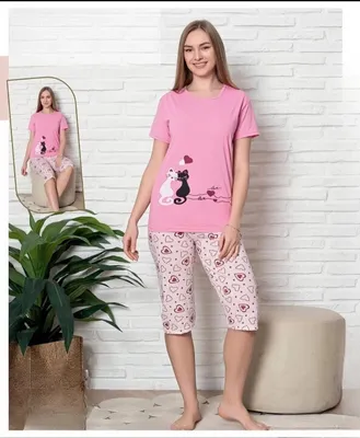Produktbild von Damen Pyjama Schlafanzug Bermuda Schwarz M Shorty Kurz 2-Teiler Set A-65