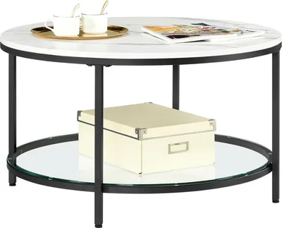 Produktbild von Songmics Couchtisch mit Glasplatte viel Stauraum marmorweiss