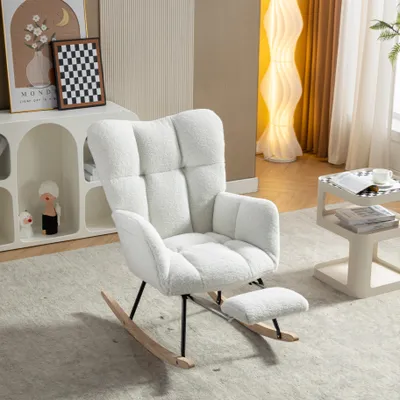 Zdjęcie produktu dla Fotel bujany Sweiko 009B New Teddy Woven z wysuwanym podnóżkiem, biały