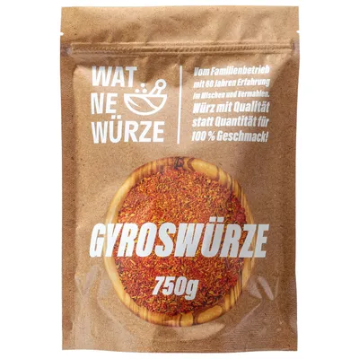 Produktbild von WAT NE WÜRZE Gyrosgewürz 750 g | Profi Gewürz für Gyros, Döner, Schaschlik, Köfte und Shawarma, Gewürzmischung für mediterrane Fleisch Gerichte