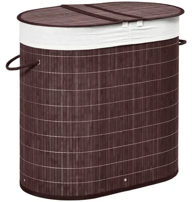 Immagine prodotto di Cesto per la biancheria - Divisore per la biancheria - Bambù - Con coperchio - 2 scomparti - 100 litri - Sacchetto interno estraibile - Marrone