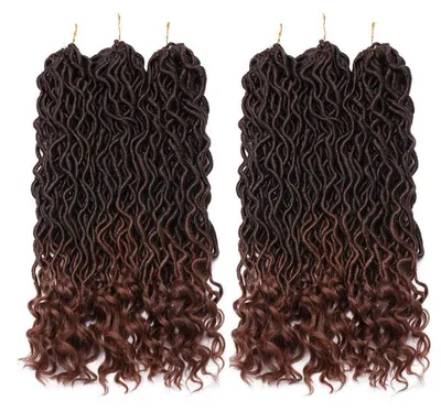 Produktbild von Häkelzöpfe Göttin Faux Locs Haar Extensions Wellig Lockige Enden Synthetisch 6 Bündel Schwarz bis Hell Auburn 50cm