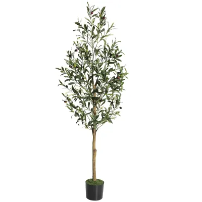 Produktbild von Kunstpflanze Olivenbaum 150 cm ,Realistische Olive mit Früchten für Wohnzimmer & Büro,Pflegeleichtes Deko-Baum aus Kunststoff & Draht