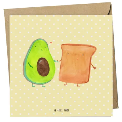 Produktbild von Mr. & Mrs. Panda Klappkarte Avocado Toast - Gelb Pastell - Geschenk, Hochzeitsgeschenk, faltkarte, anlasskarte, Grußkarte, Freundin, Glückwunschkarte, doppelkarte