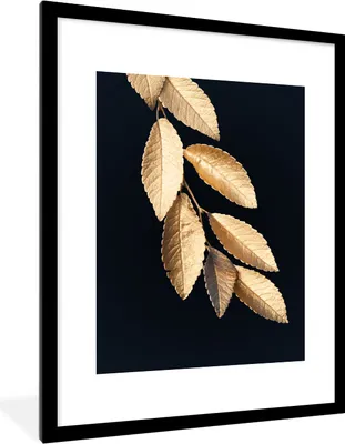 Produktbild von MuchoWow® Gerahmtes Poster Blätter - Schwarz - Gold - Luxus - Pflanzen 60x80 cm - Poster mit Schwarzem Bilderrahmen Wandposter Rahmen Foto Bilder - Wohnzimmer - Dekorationen - Prämie