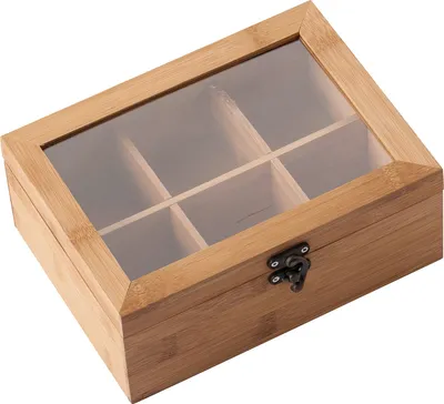 Image de Boîte à thé L x l x H : 21,7 x 16 x 9 cm, avec 6 compartiments en bambou