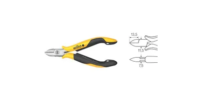 Produktbild von Wiha Professional ESD, Diagonale Zange, Kohlenstoffstahl, Schwarz, Gelb, 115 mm, 11,4 cm (4.5"), 77 g
