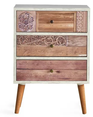 Image de Commode Meuble de rangement Bois MDF mélaminé Blanc et Noyer L 50 cm avec tiroirs Moderne
