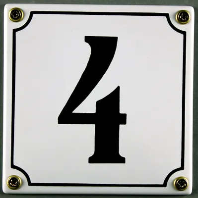 Produktbild von Hausnummernschild 4 weiß 12x12 cm Schild Emaille Hausnummer Haus Nummer Zahl Ziffer