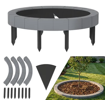 Zdjęcie produktu dla JOIEYOU Obręcz do drzew z ochroną przed chwastami, średnica 60 cm, obręcz do drzew z PP, obręcz trawnikowa, obręcz ogrodowa, kompatybilna z robotami do koszenia trawników, obręcz do rabat, obręcz ogrodowa, kolor szary
