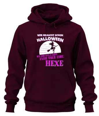 Productafbeelding van Ik ben het hele jaar een heks. Grappige uni hoodie met capuchon, geschikt voor Halloween, kleur: bordeauxrood, maat: XXL