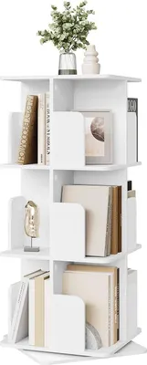 Produktbild von EUGAD drehbares Bücherregal, mit 3 Ebenen 12 Fächern, 360° Drehregal Standregal, 40x94,5x40 cm, Weiß