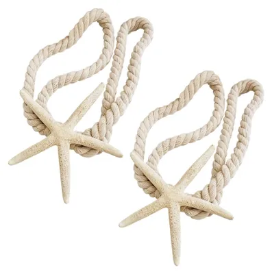 Produktbild von Gardinenbänder mit Seesternmotiv, 2 Stück, Baumwoll-Gardinenband mit Seesternverzierung, zum Zusammenbinden von Gardinen, im Boho-Stil, für Wohnzimmer, Schlafzimmer, Balkon, maritimer Stil