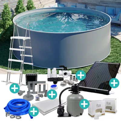 Produktbild von Design Stahlwand-Pool-SET rund Ø 5,00 x 1,20 m Grau SOLAR