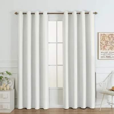 Vorhänge mit Ösen, blickdicht, Leinenoptik, 2 Stk., 140x210 cm, Weiß