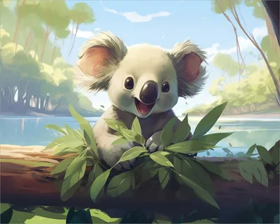 Produktbild von Wallario Poster - Australische Idylle: Der lächelnde Koala, Kunstdruck Größe: 40 x 50 cm