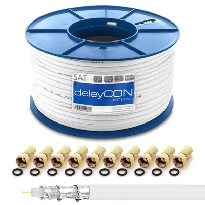 Produktbild von deleyCON HQ+ 100m TV SAT Koaxialkabel 135dB 5-fach, 10 F-Stecker