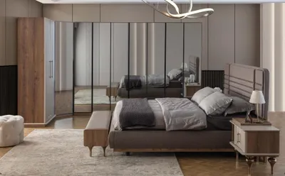 Produktbild von Designer Schlafzimmer Set Doppelbett 2x Nachttische Eckschrank 4tlg