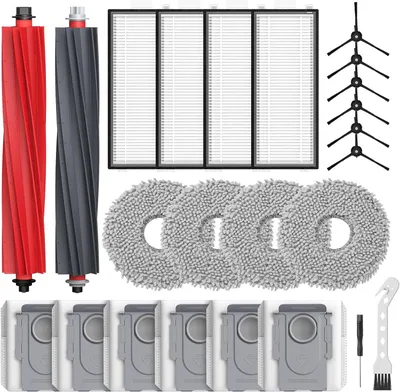 Produktbild von 24 Stück Qrevo Master Zubehör kompatibel mit Roborock Qrevo Master/Qrevo Slim Rboter-Staubsauger, 2 Rollenbürste, 4 HEPA-Filter, 6 Staubbeutel, 4 Wischtücher, 6 Seitenbürsten