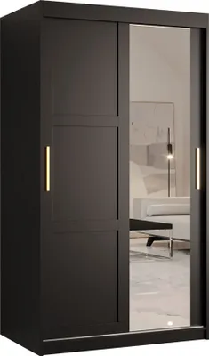 Produktbild von MIRJAN24 Kleiderschrank Riflo Ramiro 2 100, Schwebetürenschrank mit zwei Kleiderstangen, Garderobe mit Frontspiegel (Farbe: Schwarz, Größe: 100 cm)