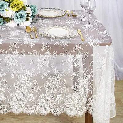 Obrázek produktu pro Obdélníková běhounka na stůl, 76 x 300 cm, styl boho, krajka, elegantní květinový vzor, vhodná jako dekorace na svatební stůl, obdélníková běhounka s volánky, krajková běhounka, bílá
