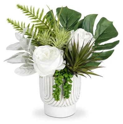 Image de Fleurs artificielles en céramique - Roses blanches artificielles pour la décoration intérieure