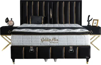 Produktbild von GOLDEN Polsterbett  140x200  - Farbe: Schwarz - Set:  Bettkasten-Kopfteil - Matratze
