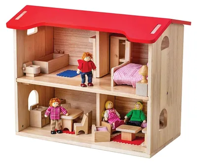 Produktbild von BigJigs Puppenhaus komplett Holz Spielhaus mit Möbeln