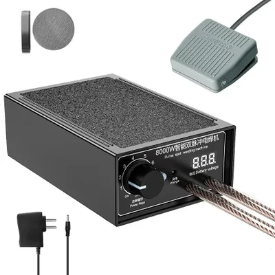 Immagine prodotto di Saldatrice a punti portatile a batteria - Potenza: 8000 W - Regolabile da 0 a 1200 A - Ideale per batterie - Saldatura di materiali fino a 0,3 mm