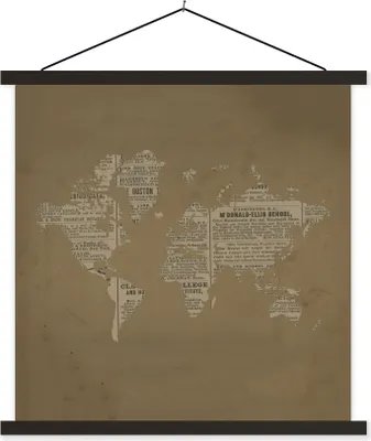 Produktbild von MuchoWow® Textilposter Weltkarte - Braun - Zeitung 40x40 cm mit schwarzem Rahmen - Fotos