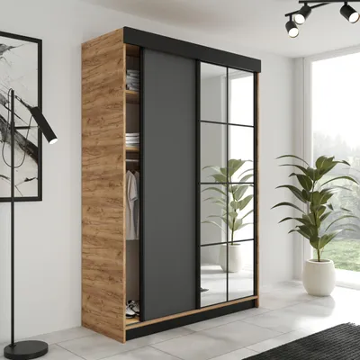 Produktbild von KIER FURNITURE Schiebegarderobe LAMARO mit Spiegel, Schrank Schlafzimmer, 138x205x59cm