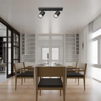 Image de Spot de plafond LED à 2 ampoules GU10, orientable à 350° – spot de plafond moderne noir Braytron