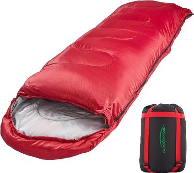anaterra® Schlafsack Relax22 - 3 Jahreszeiten, bis 5 Grad, 220 x 80 cm, Wasserdicht, Warm, Leicht, mit Reißverschluss, Rot - Deckenschlafsack, Outdoor