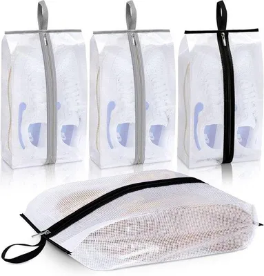 Produktbild von Wasserfeste Reisekoffer Taschen für Schuhe - 4er Set - 20*40cm - Große Tragetaschen für Schuhe - Durchsichtige Turnschuhtaschen - Tragbare Aufbewahrungsbeutel für Stiefel - mit robustem Reißverschluss - Uni