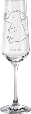Produktbild von Mr. & Mrs. Panda Glas Elefant Biene - Transparent - Geschenk, Hochzeitsgeschenk, graviertes sektglas, Liebesspruch, Lustige Sprüche, Champagnerglas, Trinkglas, Liebe
