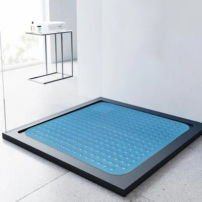 Image de Tapis de douche antidérapant, 80x80 cm, bleu, carré, avec ventouses